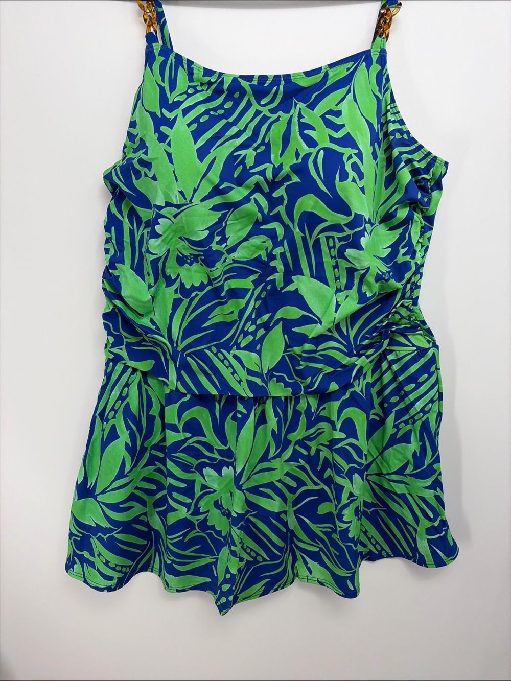 Susan Graver Soleil Ruched Swim Dress Swimsuit  Plus Size 30W New